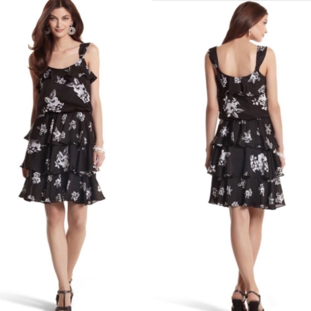 White House Black Market Black and White Ruffled Tiered Sundress